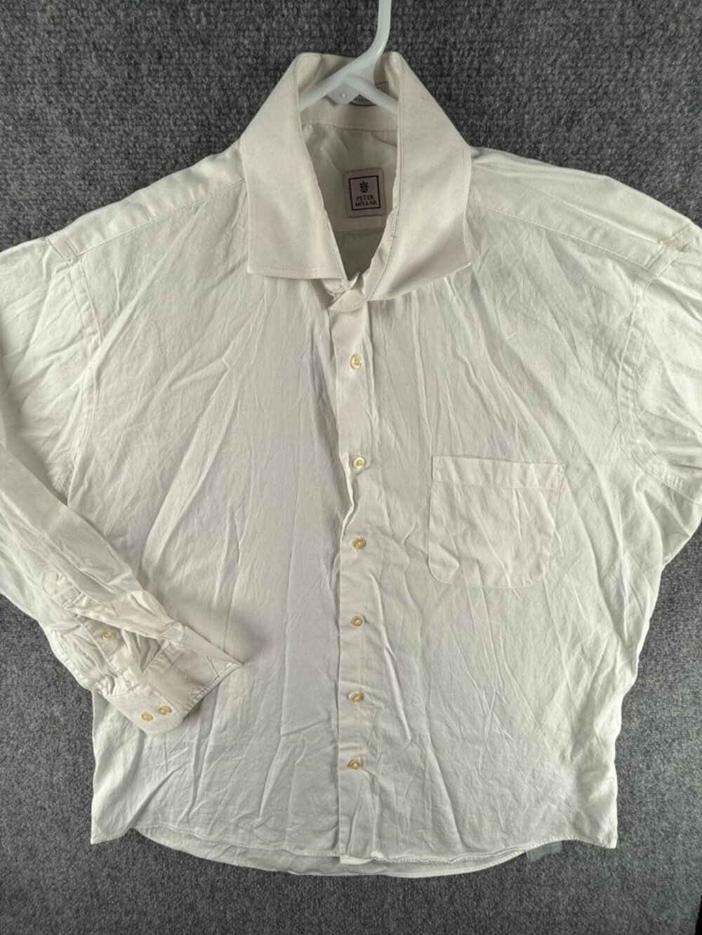 Peter Millar Button Up Shirt Men White Long Sleeve Cotton 16.5 Regular Woven